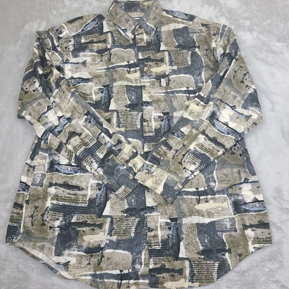 Round tree And‎ Yorke Outdoors Shirt Men’s L All Over Fish Print Long Sleeve